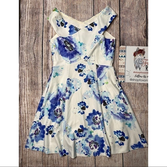 RACHEL Roy Off The Shoulder Watercolor Floral A-Line Mini Dress Size 6 - Picture 4 of 13